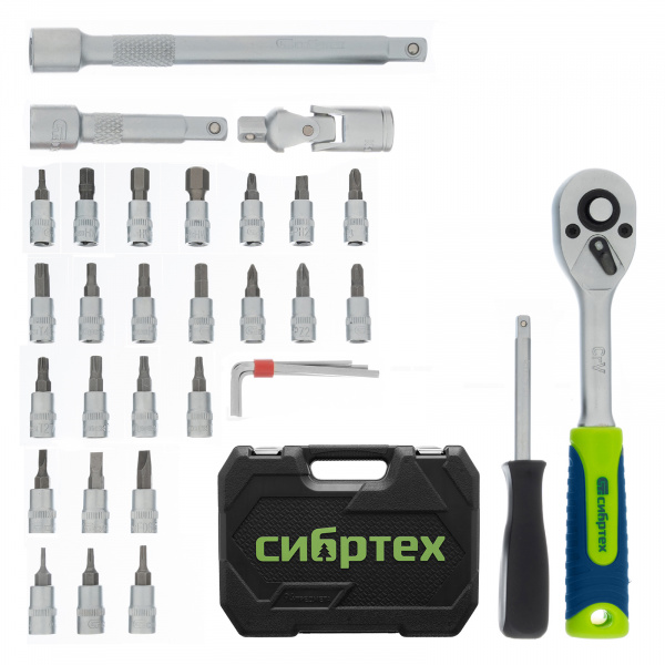 Набор инструментов, 1/4", пластиковый кейс 56 предметов// Сибртех Набор инструментов, 1/4", пластиковый кейс 56 предметов// Сибртех