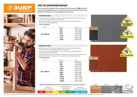 ЗУБР Р320, 230 х 280 мм, 5 шт, водостойкий, шлифовальный лист на бумажной основе (35417-320)