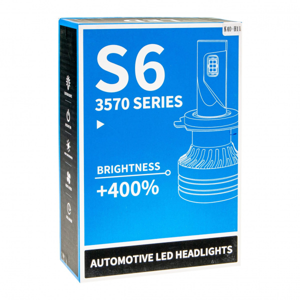 Автолампа H11 S6 LED Chip 3570 48W 3800lm 6000K с кулером (2шт) 12-24V / 1/50