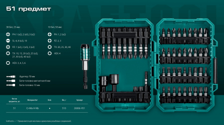 KRAFTOOL Impact-51, 51 шт, набор ударных бит (26066-H51)