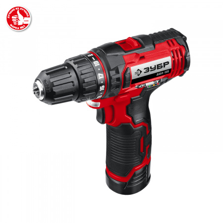 ЗУБР С1-12, 12 В, 30 Н·м, 2 АКБ (2 А·ч), дрель-шуруповерт, кейс (ДШЛ-125-22)