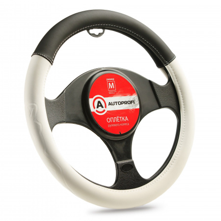 Оплетка руля AP-2022 BLACK/WHITE (M) синтетический нубук, AUTOPROFI 1/20