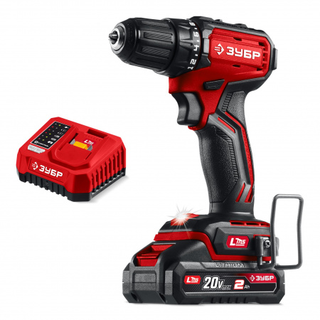 ЗУБР 20 В, 45 Н·м, 1 АКБ LMS (2 А·ч), бесщеточная дрель-шуруповерт (ДБ-45-21)