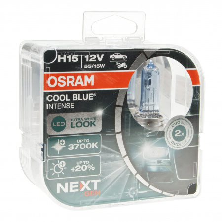 Автолампа H15 (55/15) PGJ23t-1+20% COOL BLUE INTENSE (NextGen) (евробокс, 2шт) до 3700K 12V OSRAM /1/10/100