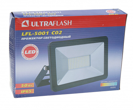 Прожектор UF-FL5001 LED SMD BLACK 50W 6500K 190х140мм 220V ULTRA FLASH /1/20