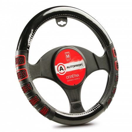 Оплетка руля AP-2051 BLACK/RED (M) экокожа, две 3D вставки, AUTOPROFI 1/20