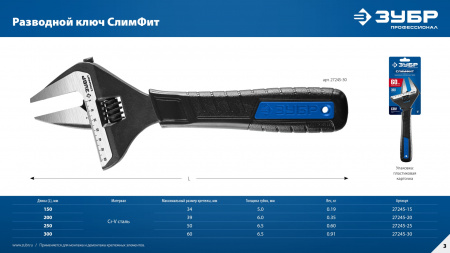 ЗУБР СлимФит, 150/34 мм, разводной ключ, ПРОФЕССИОНАЛ (27245-15)