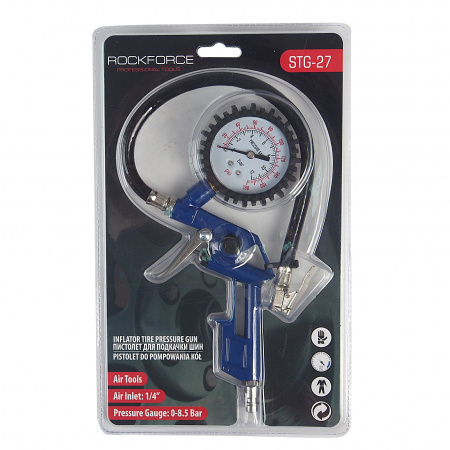 Пистолет для подкачки шин с аналоговым манометром и шлангом (0-12 Bar), в блистере ROCKFORCE /1