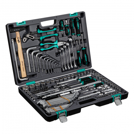 Набор инструментов, 1/2",3/8", 1/4", CrV, пластиковый кейс 142 предмета Stels Набор инструментов, 1/2",3/8", 1/4", CrV, пластиковый кейс 142 предмета Stels