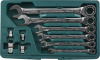 W45110S Набор ключей гаечных комбинированных трещоточных с аксессуарами в кейсе, 8-19 мм, 10 предметов