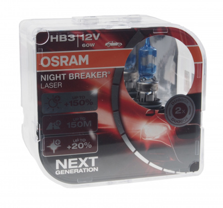Автолампа HB3 (60) P20d+150% NIGHT BREAKER LASER 3800K (евробокс, 2шт) 12V OSRAM /1/10
