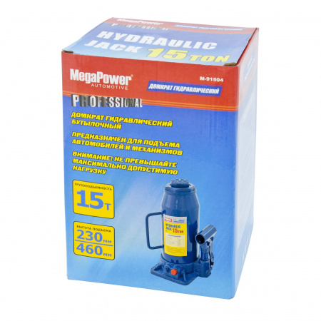 Домкрат гидравлический M-91504 бутылочный 15т (выс.подъема 230-460мм) с клапаном MEGAPOWER /1/2 HIT