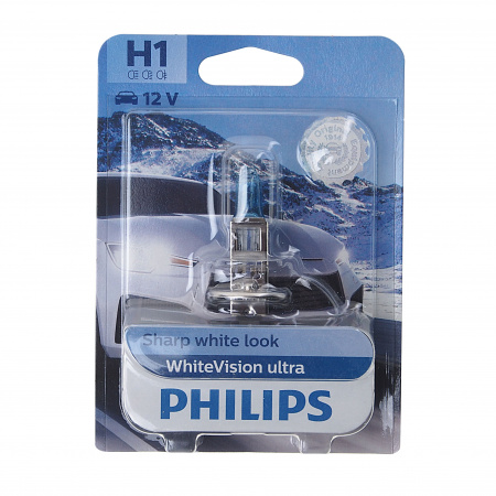 Автолампа H1 (55) P14,5s WhiteVision ultra 3700K (блистер) 12V PHILIPS /1/10