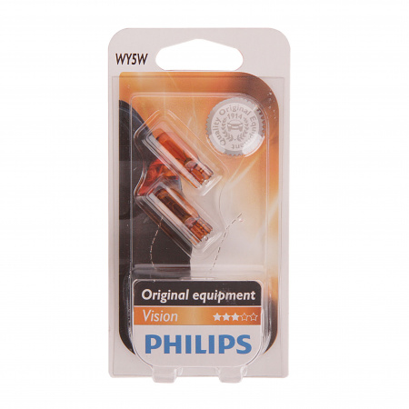 Автолампа WY5W (W2.1*9.5d) YELLOW (блистер, 2шт) 12V PHILIPS /1/10