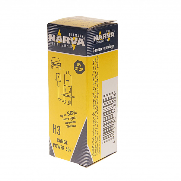 Автолампа H3 (55) PK22s+50% RANGE POWER 12V NARVA /1/10/100