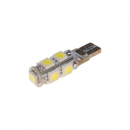 Автолампа T10W (W2,1x9,5d) 5 SMD 5050 WHITE 6000K с блокиратором ошибок CANbus 180лм  24V MEGAPOWER /10 /100