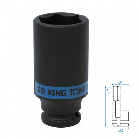 Головка торцевая ударная глубокая шестигранная 1/2", 29 мм KING TONY 443529M Головка торцевая ударная глубокая шестигранная 1/2", 29 мм KING TONY 443529M