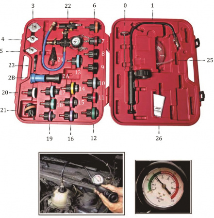 JTC Набор инструментов для тестирования давления в радиаторе 27 предметов в кейсе JTC