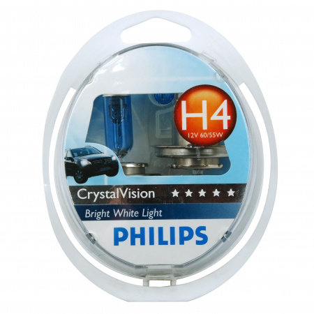 Автолампа H4 (60/55) P43t-38 CrystalVision 4300K (2шт+2шт W5W) 12V PHILIPS /1/5/30 HIT