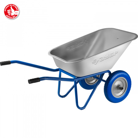 ЗУБР ПТ-300, 110 л, 240 кг, двухколесная, полиуретановые колеса, строительная тачка, Профессионал (39911)