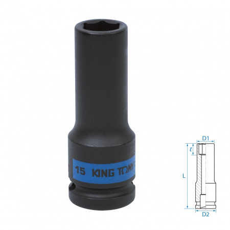 Головка торцевая ударная глубокая шестигранная 1/2", 15 мм KING TONY 443515M Головка торцевая ударная глубокая шестигранная 1/2", 15 мм KING TONY 443515M