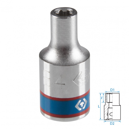 Головка торцевая TORX Е-стандарт 1/4", E4, L = 24 мм KING TONY 237504M