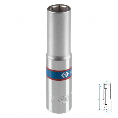 Головка торцевая глубокая шестигранная 1/4", 7 мм KING TONY 223507M