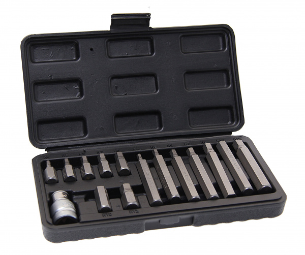 Набор бит RF-4155C HEX с битодержателем,15пр. 1/2"(L:30/75мм;4-8,10,12мм),  кейсе ROCKFORCE /1
