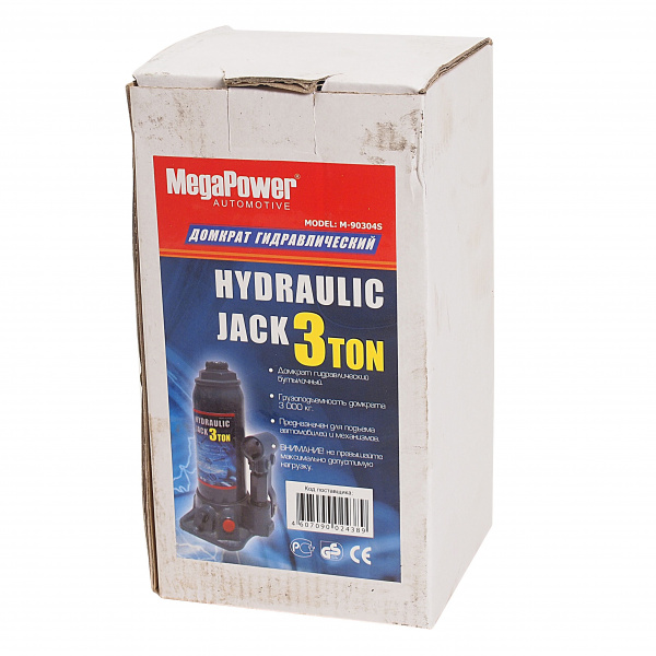 Домкрат гидравлический M-90304 бутылочный 3т (выс.подъема 194-372мм) с клапаном MEGAPOWER /1/6 HIT