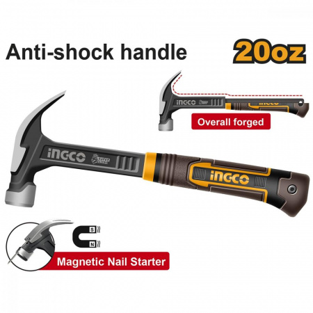 Молоток-гвоздодёр 560 гр  SUPER INGCO HCH81020L INDUSTRIAL