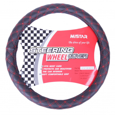 Оплетка руля MIS-2013LT05E(M) BLACK/RED кожа MISTAR /1/25