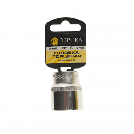 Головка торцевая 27мм 1/2" 6-гранная L=50мм (с держателем) ЭВРИКА ER-91320H  1/64