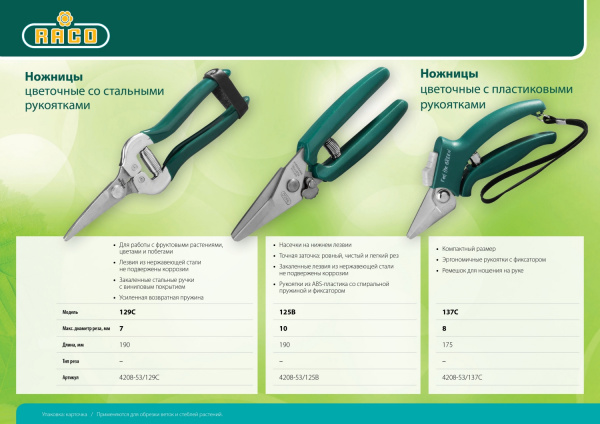 RACO 129C, 190 мм, с рукоятками из закалённой стали, специальные ножницы (4208-53/129C)
