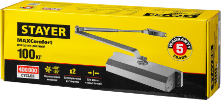 STAYER MAXComfort, до 100 кг, белый серебро, дверной доводчик (37916-100)