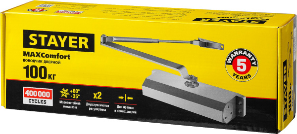 STAYER MAXComfort, до 100 кг, белый серебро, дверной доводчик (37916-100)