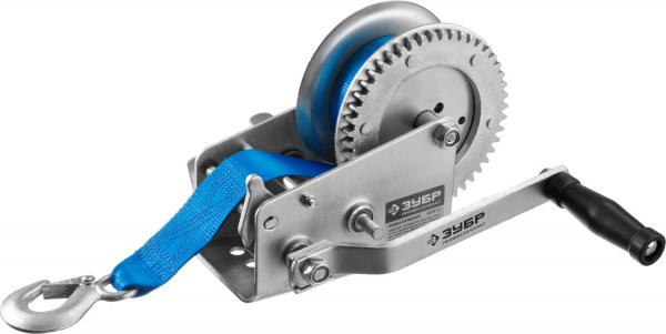 ЗУБР 1.1 т, 10 м, ручная барабанная тяговая ленточная лебедка, Профессионал (43115-1.1)