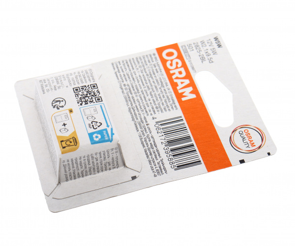 Автолампа W5W (W2.1*9.5d) (2шт) 12V OSRAM /1/10