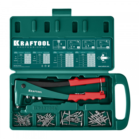 KRAFTOOL X-3, 2.4 - 4.8 мм, литой заклепочник в кейсе (31170-H6)