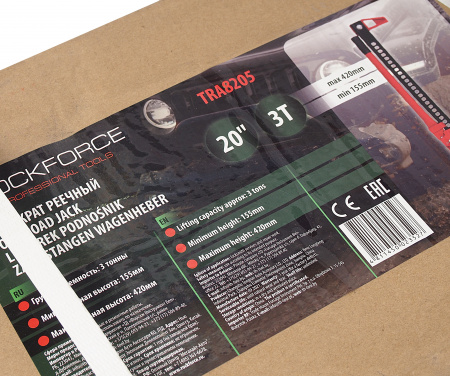 Домкрат RF-TRA8205 реечный 3т 20" (высота подхвата - 155мм, высота подъема - 420мм) ROCKFORCE /1