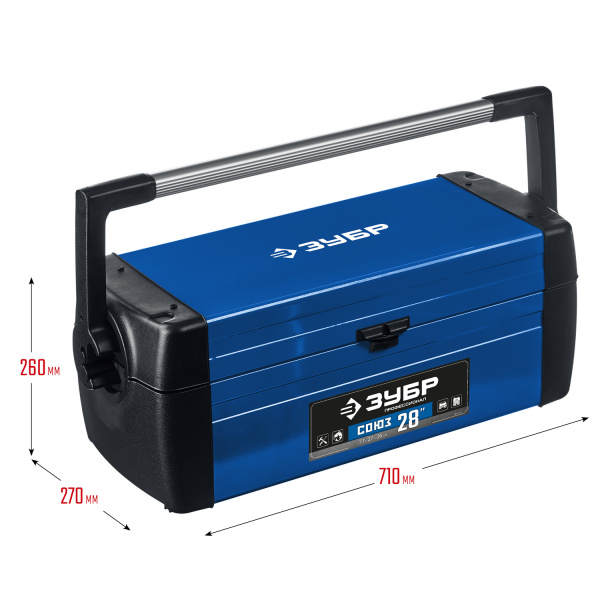 ЗУБР СОЮЗ-28, 710 x 270 x 260 мм, (28″), Металлический ящик для инструментов, Профессионал (38151-28)
