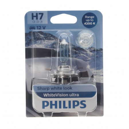 Автолампа H7 (55) PX26d WhiteVision ultra 4200K (блистер) 12V PHILIPS /1/10