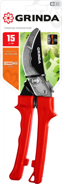 GRINDA G-35, 200 мм, закаленные лезвия, тефлоновое покрытие, пластиковые рукоятки, плоскостной секатор (40212)