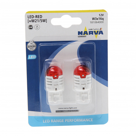 Автолампа W21/5W  LED RED U30R (блистер, 2шт) 12V NARVA /1/10