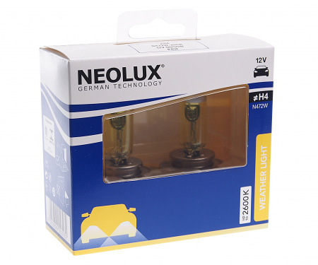Автолампа H4 (60/55) P43t WEATHER LIGHT2600K (бокс, 2шт) 12V NEOLUX /1/10/100