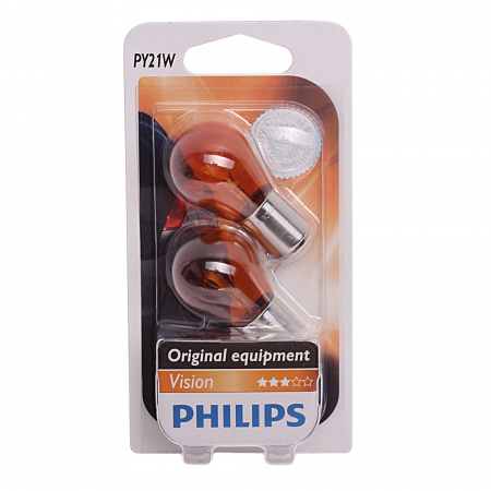Автолампа PY21W (BAU15s) YELLOW (блистер, 2шт) 12V PHILIPS /1/10
