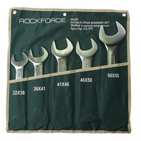 Набор ключей рожковых RF-5052P: 5пр. (32x36,36x41,41x46,46x50,50x55мм), на полотне ROCKFORCE /1/20 Набор ключей рожковых RF-5052P: 5пр. (32x36,36x41,41x46,46x50,50x55мм), на полотне ROCKFORCE /1/20
