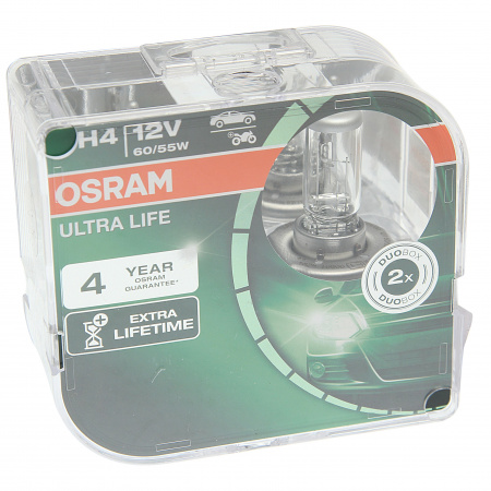 Автолампа H4 (60/55) P43t-38 ULTRA LIFE (евробокс, 2шт) 12V OSRAM /1/10