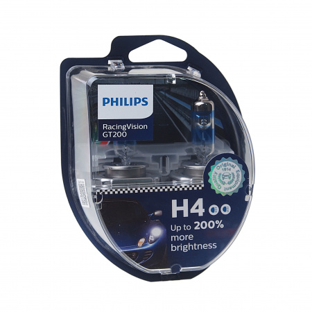 Автолампа H4 (60/55) P43t-38+200% Racing Vision GT200 (2шт) 3600К 12V PHILIPS /1/10