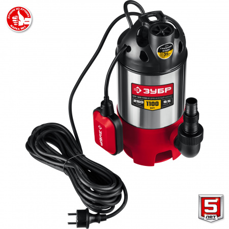 ЗУБР 1100 Вт, дренажный насос для грязной воды, корпус - нерж. сталь (НПГ-М3-1100-С)