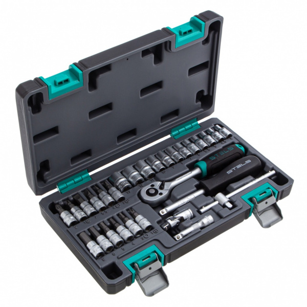 Набор инструментов, 1/4", CrV, пластиковый кейс 29 предметов Stels Набор инструментов, 1/4", CrV, пластиковый кейс 29 предметов Stels